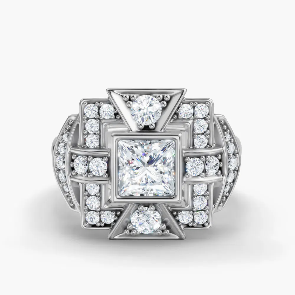 Certified 1 carat Lab Grown Diamond Princess Cut Unique, Art Deco, Vintage Engagement Ring in 14K White Gold-Prism