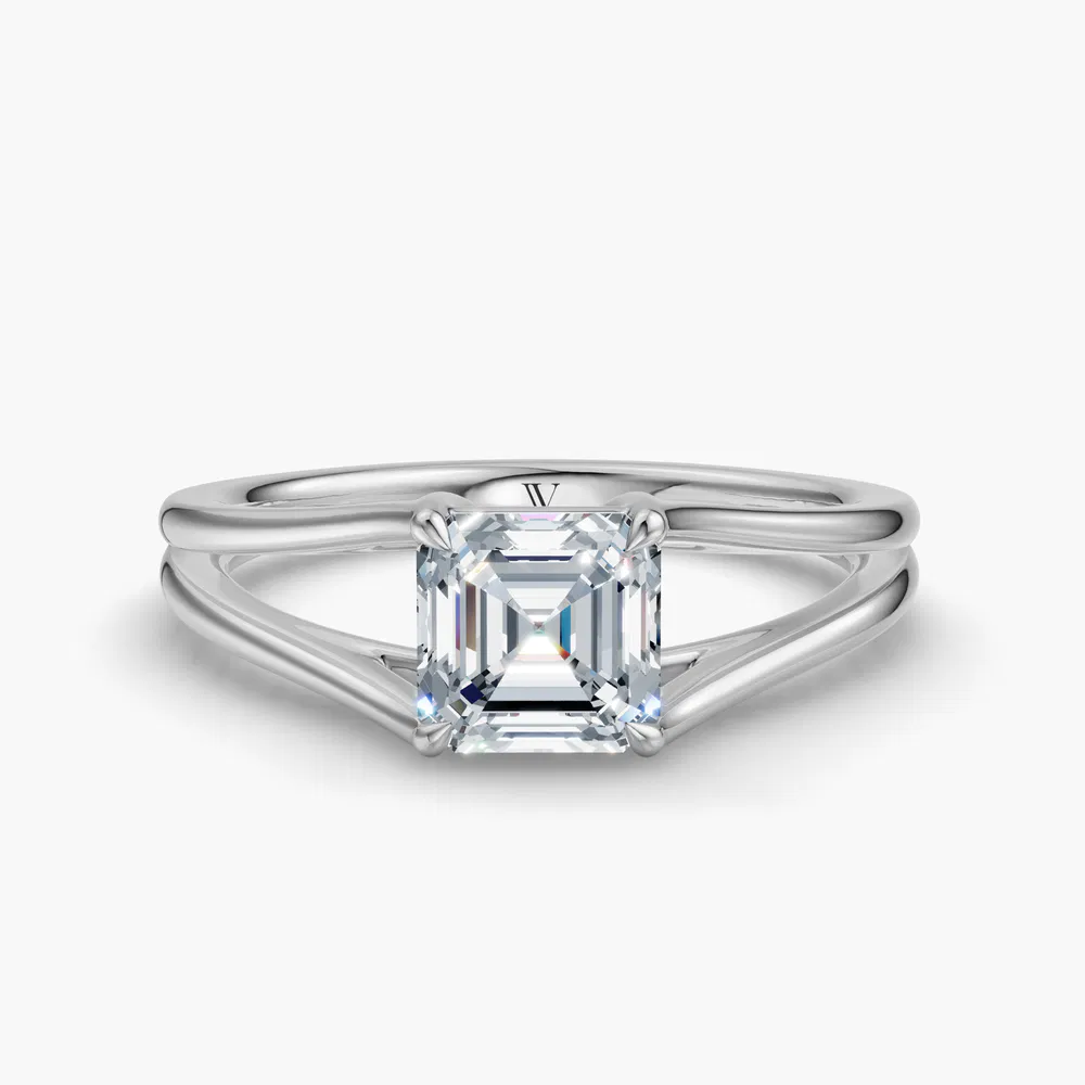 Wraith 1 carat Lab Grown Diamond Asscher Cut Solitaire, Low profile, Split Shank Engagement Ring in 14K White Gold