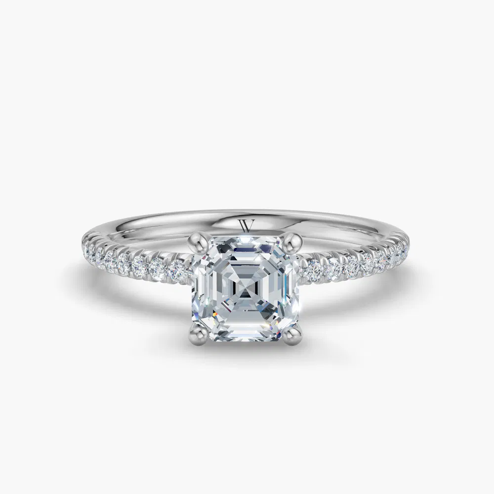 Glaciry 1 carat Lab Grown Diamond Asscher Cut Pavé, Classic, Simple Engagement Ring in 14K White Gold