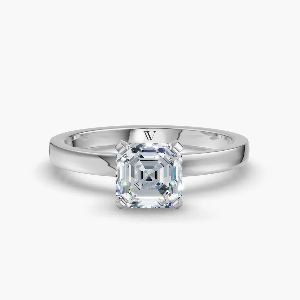 Ocea 1 carat Lab Grown Diamond Asscher Cut Solitaire, Classic, Simple Engagement Ring in 14K White Gold