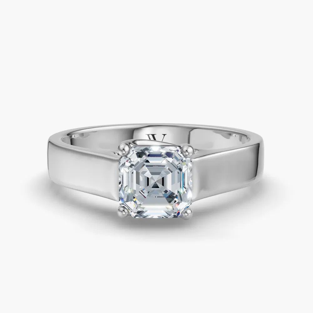 Grion 1 carat Lab Grown Diamond Asscher Cut Solitaire, Cathedral Engagement Ring in 14K White Gold
