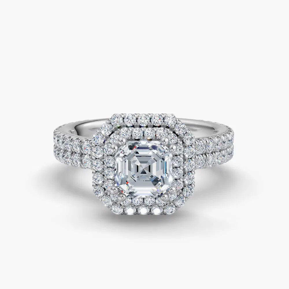 Caela 1 carat Lab Grown Diamond Asscher Cut Halo, Pavé, Hidden Halo Engagement Ring in 14K White Gold