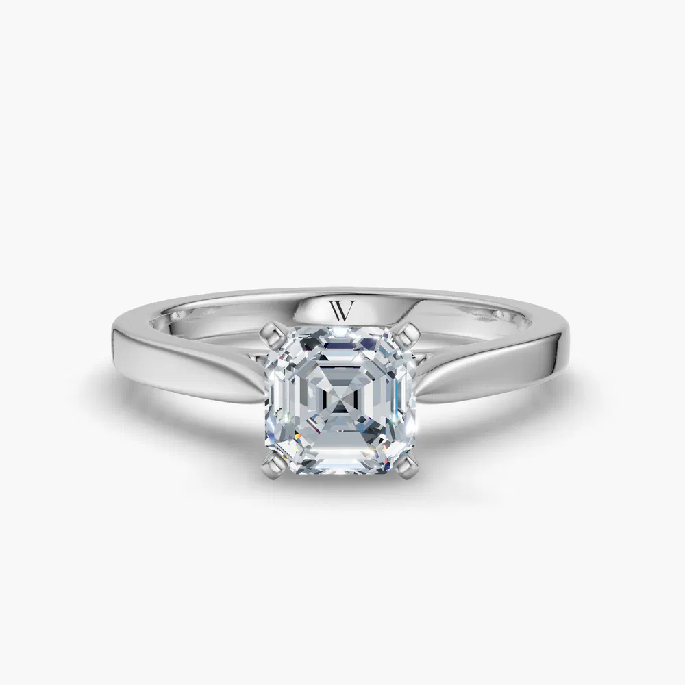 Saga 1 carat Lab Grown Diamond Asscher Cut Solitaire, Cathedral Engagement Ring in 14K White Gold