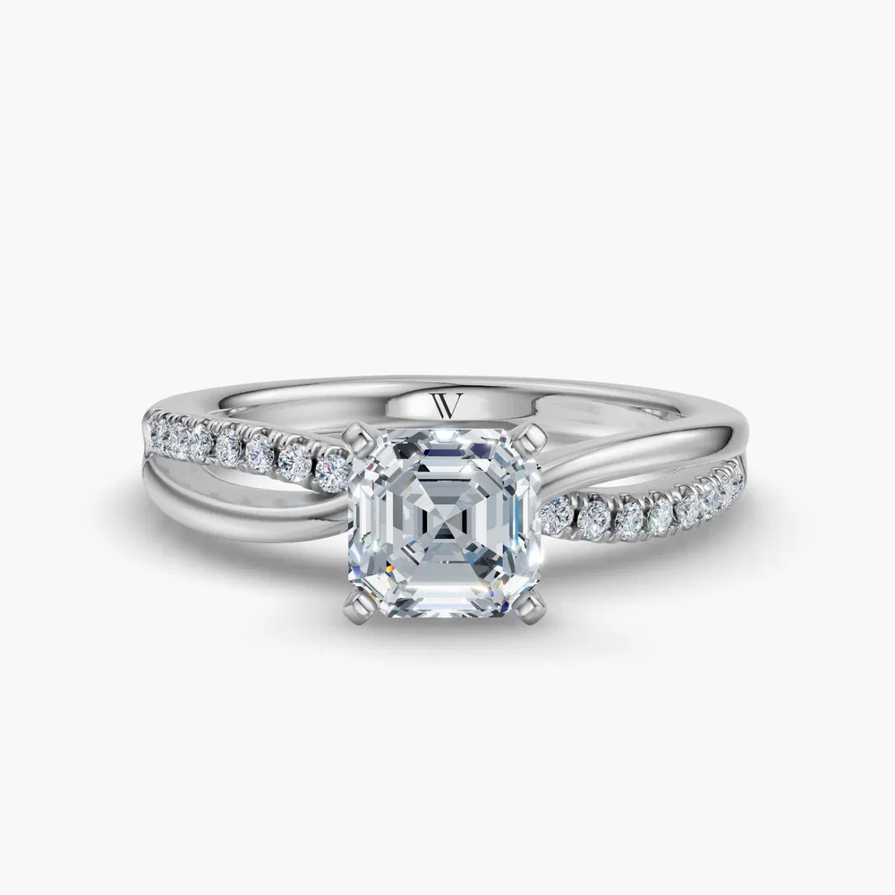 Polaris 1 carat Lab Grown Diamond Asscher Cut Pavé, Split Shank Engagement Ring in 14K White Gold