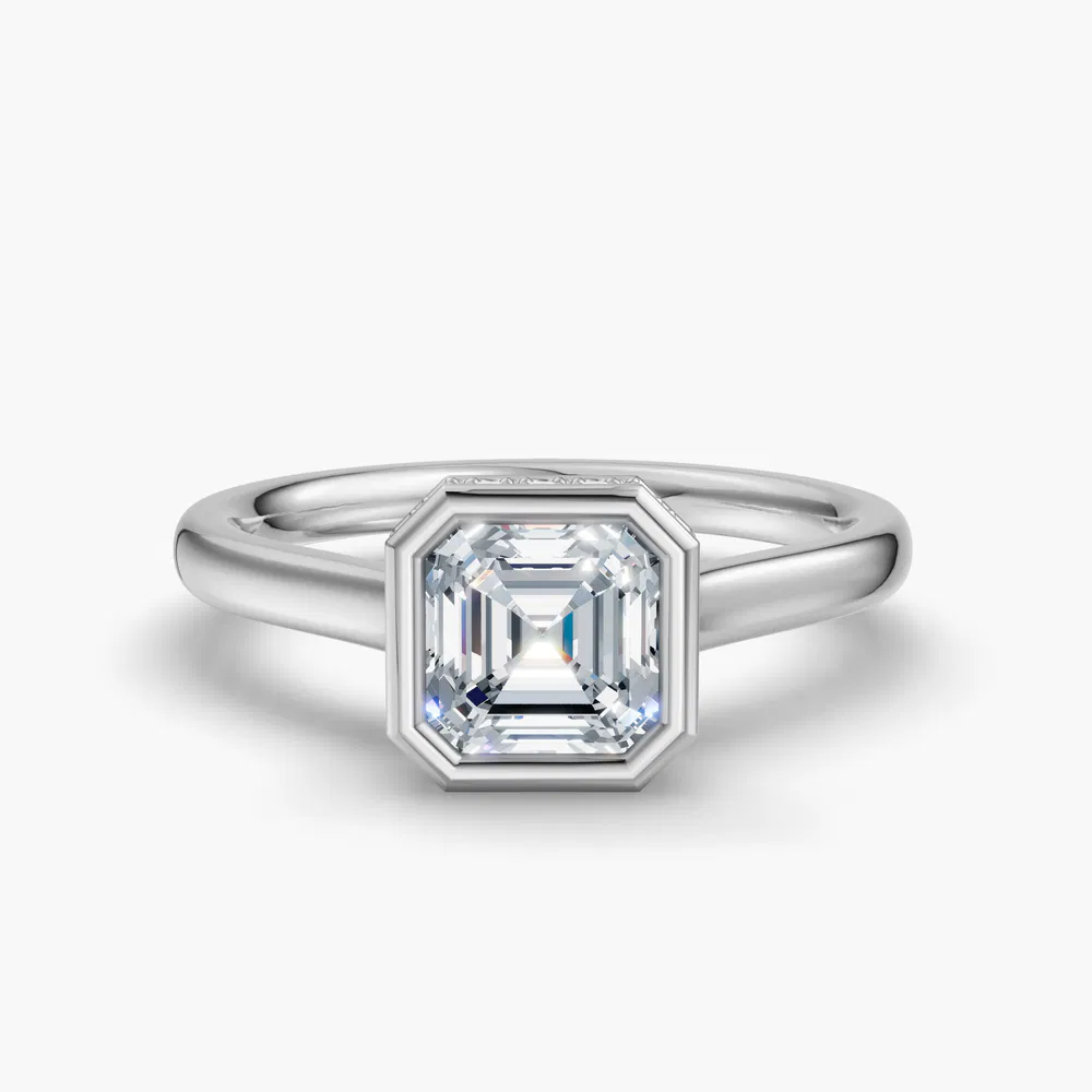 Nival 1 carat Lab Grown Diamond Asscher Cut Bezel, Solitaire, Hidden Halo Engagement Ring in 14K White Gold