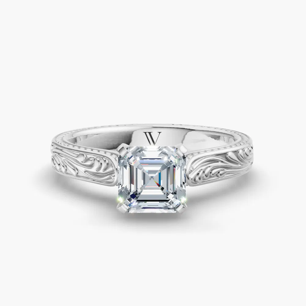 Nael 1 carat Lab Grown Diamond Asscher Cut Solitaire, Vintage, Cathedral Engagement Ring in 14K White Gold