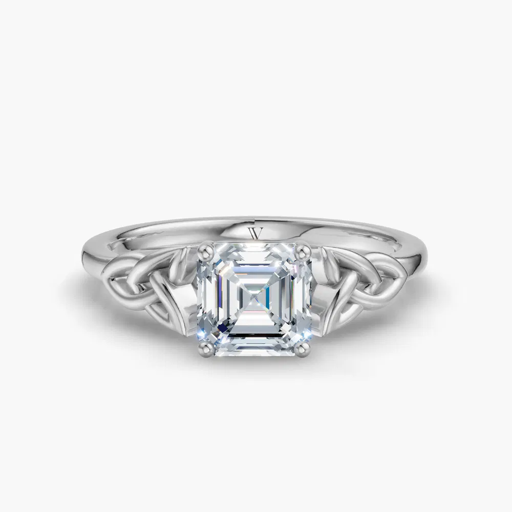 Vire 1 carat Lab Grown Diamond Asscher Cut Solitaire, Vintage, Cathedral Engagement Ring in 14K White Gold
