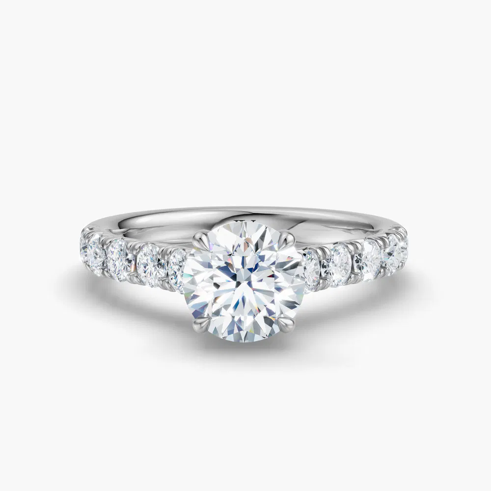 Israfil 1 carat Lab Grown Diamond Round Cut Cathedral, Pavé, Low profile Engagement Ring in 14K White Gold