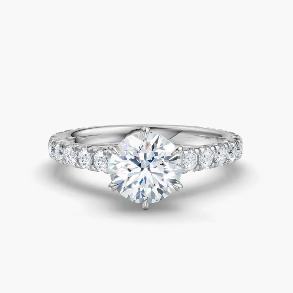 Isuo 1 carat Lab Grown Diamond Round Cut Cathedral, Pavé, Low profile Engagement Ring in 14K White Gold