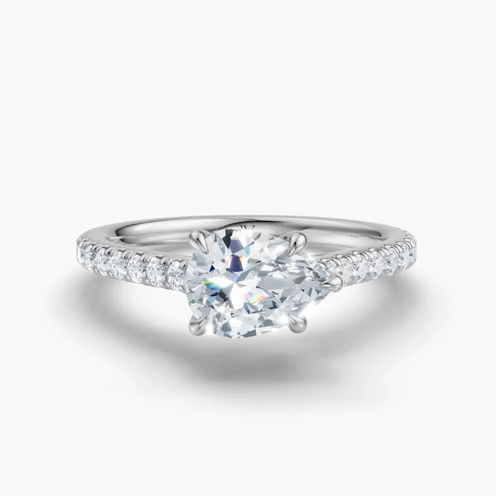 Uma 1 carat Lab Grown Diamond Pear Cut Cathedral, Pavé, East-West Engagement Ring in 14K White Gold