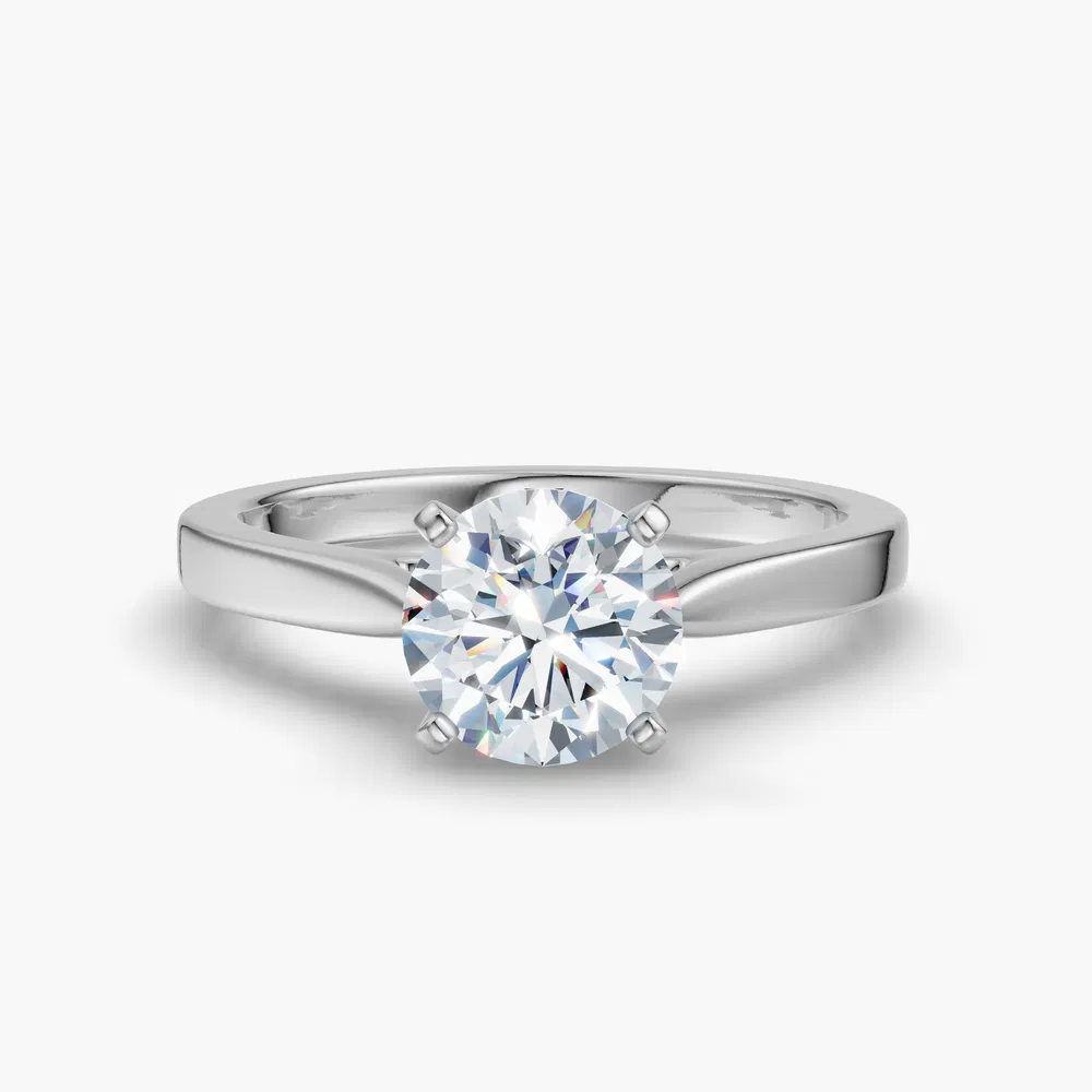 Saga 1 carat Lab Grown Diamond Round Cut Cathedral, Solitaire Engagement Ring in 14K White Gold