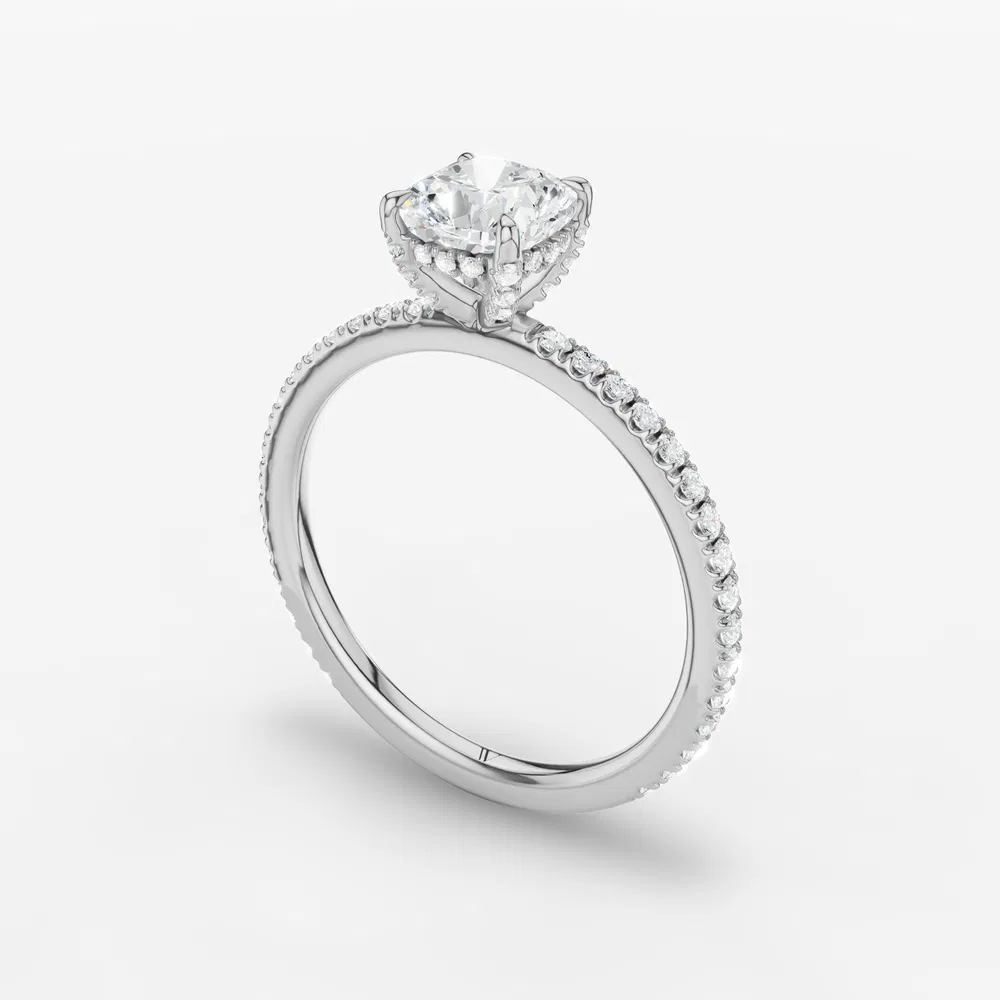 Certified 2 carat Lab Grown Diamond Cushion Cut Pavé, Hidden Halo Engagement Ring in 14K White Gold-Orhi