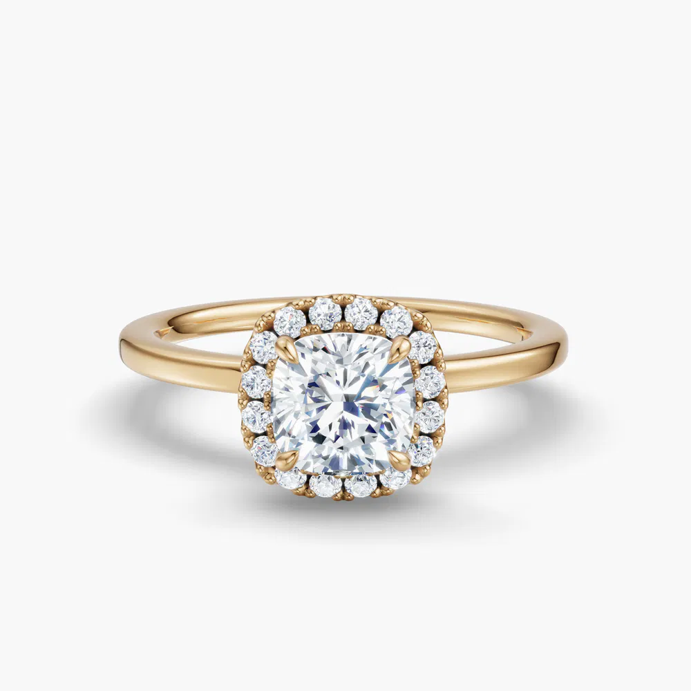 Certified 2 carat Lab Grown Diamond Cushion Cut Halo, Hidden Halo Engagement Ring in 14K Yellow Gold-Elite Noctil