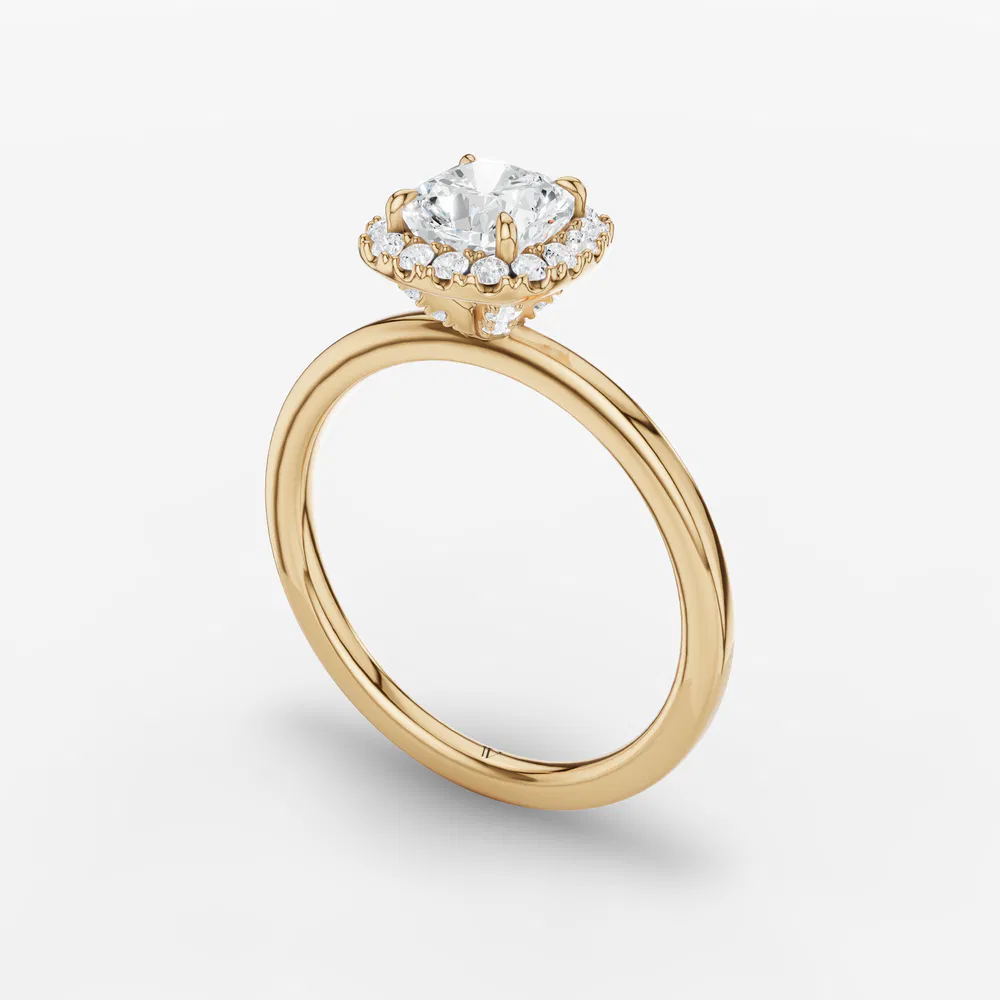 Certified 2 carat Lab Grown Diamond Cushion Cut Halo, Hidden Halo Engagement Ring in 14K Yellow Gold-Elite Noctil