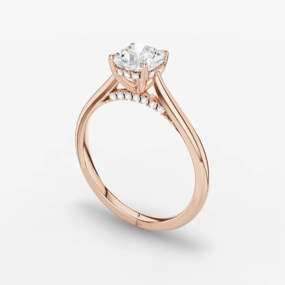 Certified 2 carat Lab Grown Diamond Cushion Cut Hidden Halo, Cathedral, Solitaire Engagement Ring in 14K Rose Gold-Wrenq