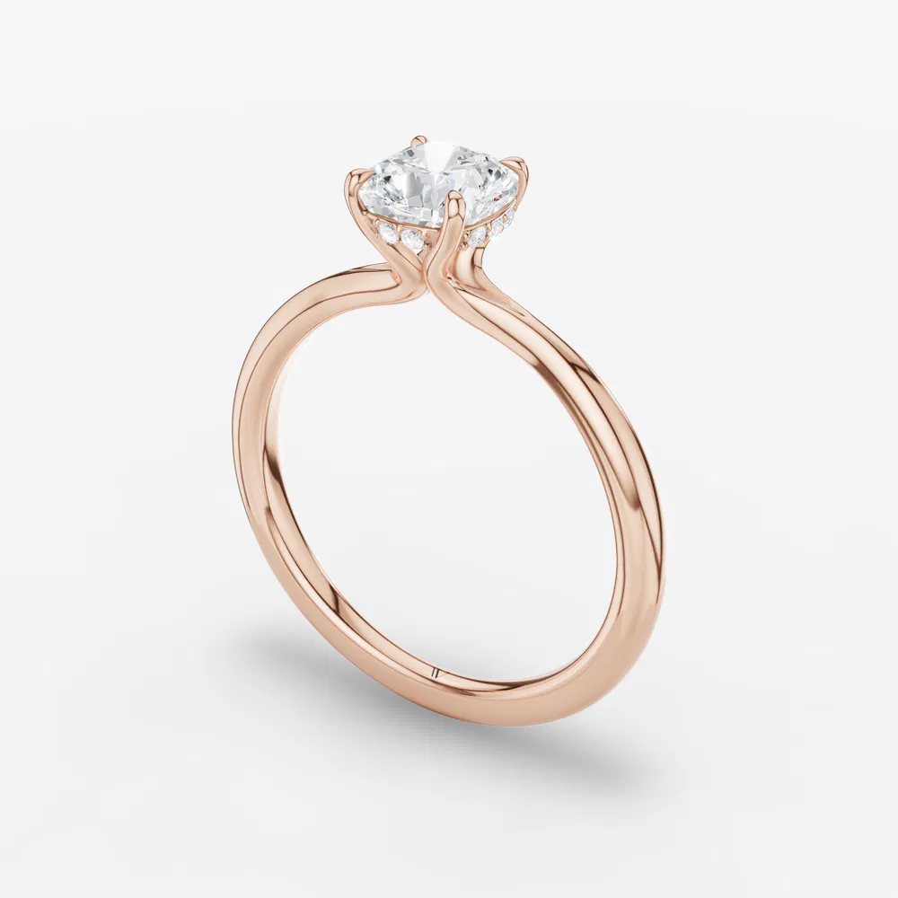 Certified 2 carat Lab Grown Diamond Cushion Cut Hidden Halo, Solitaire, Low profile Engagement Ring in 14K Rose Gold-Anomis