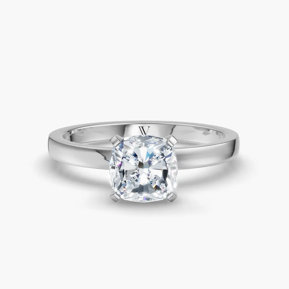 Certified 2 carat Lab Grown Diamond Cushion Cut Solitaire, Classic, Simple Engagement Ring in 14K White Gold-Ocea