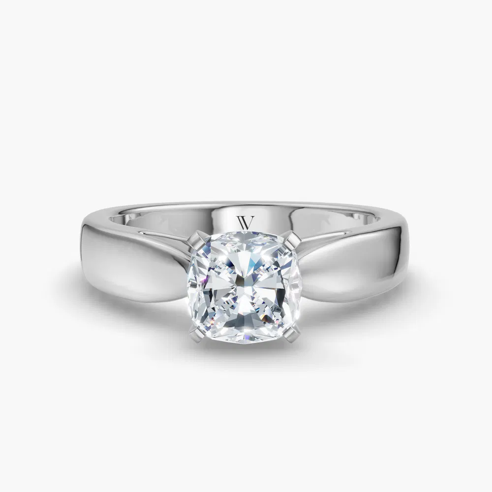 Certified 2 carat Lab Grown Diamond Cushion Cut Solitaire, Cathedral Engagement Ring in 14K White Gold-Arlo