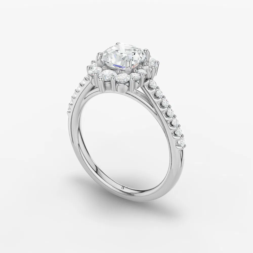 Certified 2 carat Lab Grown Diamond Cushion Cut Pavé, Halo, Cathedral Engagement Ring in 14K White Gold-Mirey