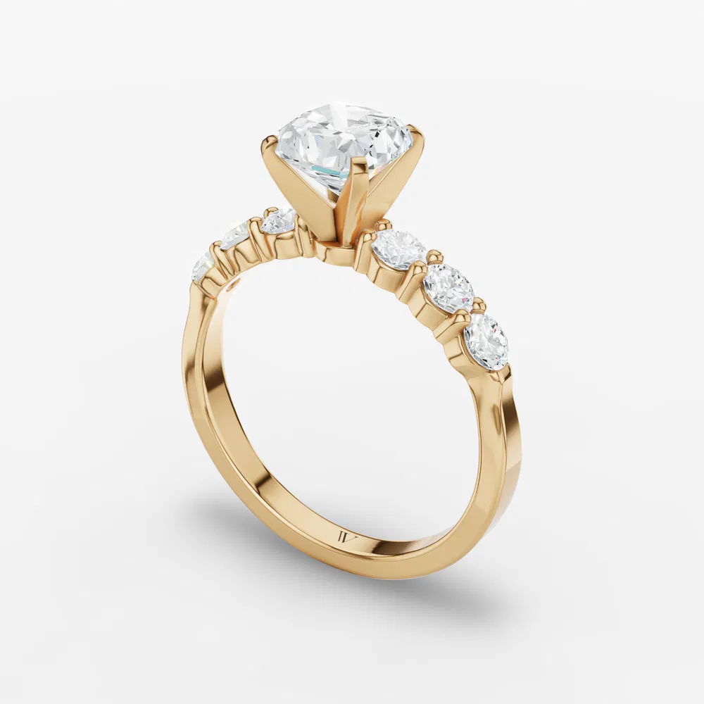 Certified 2 carat Lab Grown Diamond Cushion Cut Side Stone Engagement Ring in 14K Yellow Gold-Nylis