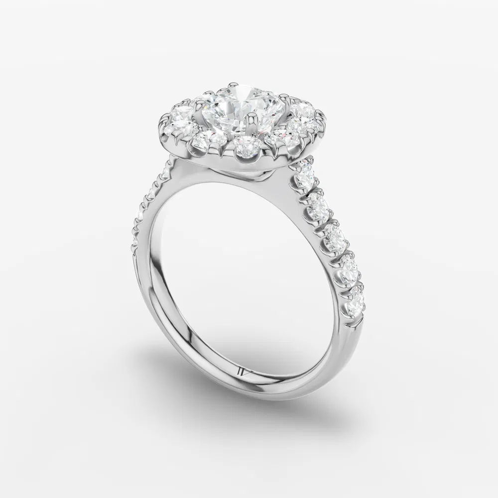 Certified 2 carat Lab Grown Diamond Cushion Cut Halo, Pavé, Cathedral Engagement Ring in 14K White Gold-Astrid