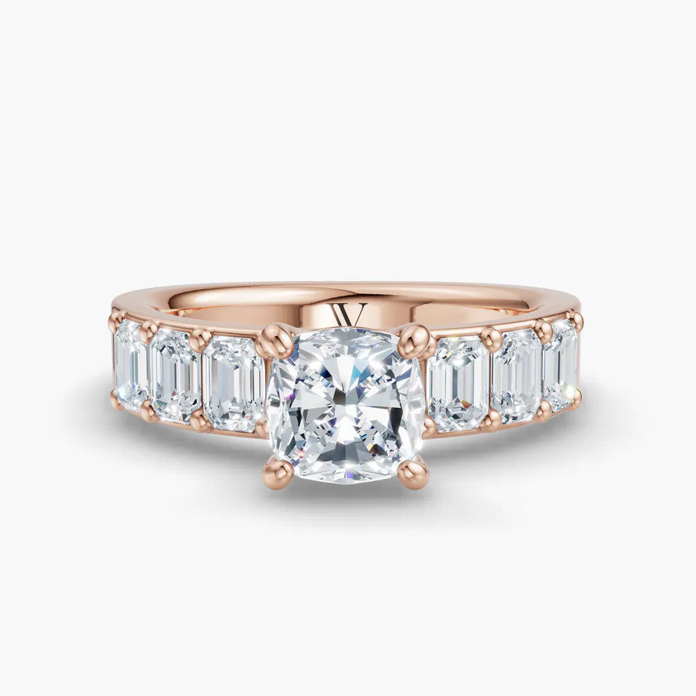 Certified 2 carat Lab Grown Diamond Cushion Cut Side Stone Engagement Ring in 14K Rose Gold-Novalis
