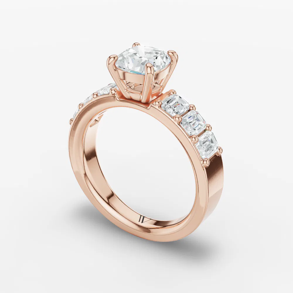 Certified 2 carat Lab Grown Diamond Cushion Cut Side Stone Engagement Ring in 14K Rose Gold-Novalis