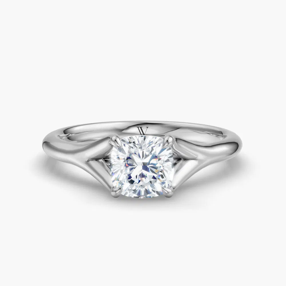 Zayfi 1 carat Lab Grown Diamond Cushion Cut Solitaire, Split Shank, Low profile Engagement Ring in 14K White Gold