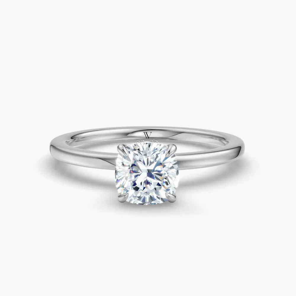 Helia 1 carat Lab Grown Diamond Cushion Cut Hidden Halo Engagement Ring in 14K White Gold