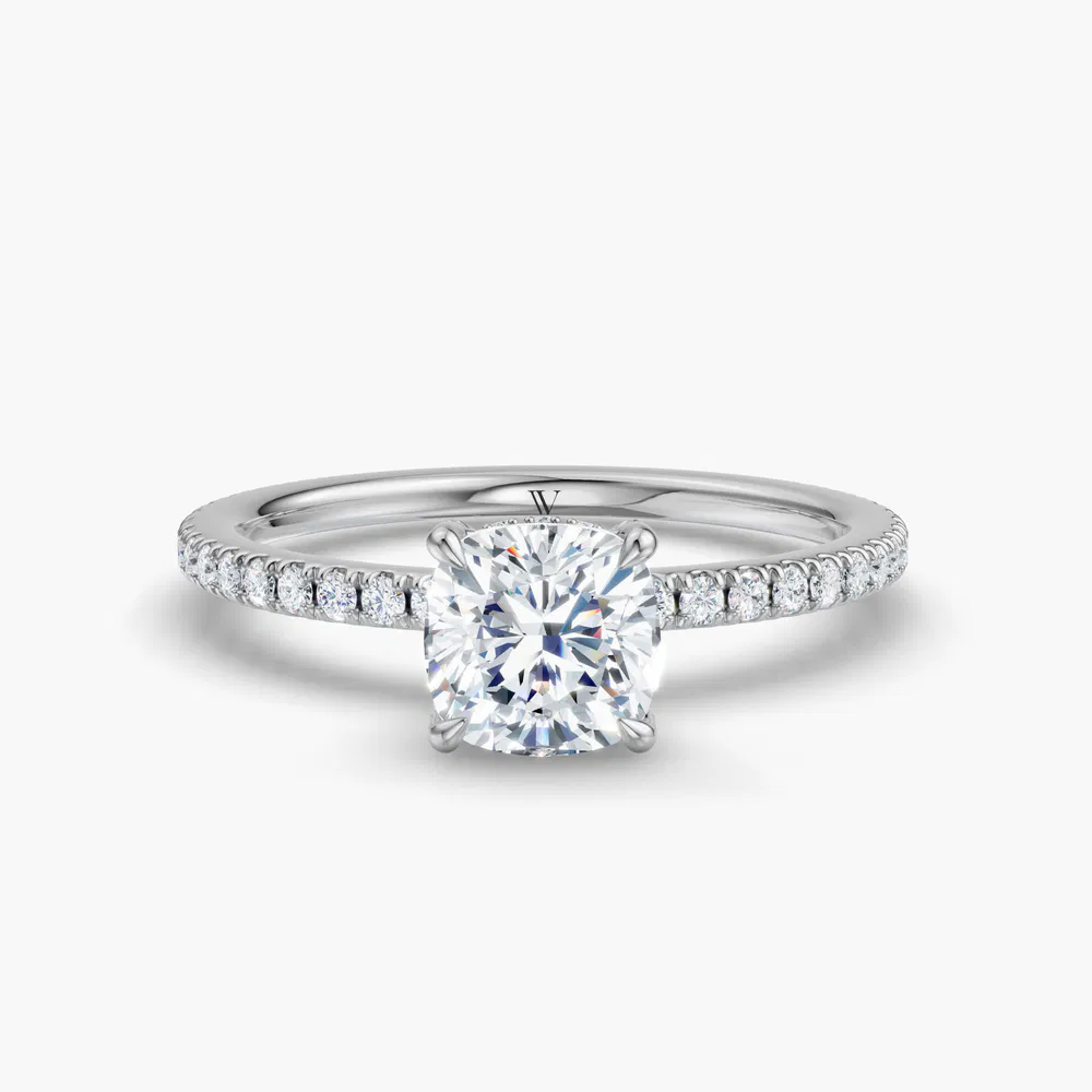 Orhi 1 carat Lab Grown Diamond Cushion Cut Pavé, Hidden Halo Engagement Ring in 14K White Gold