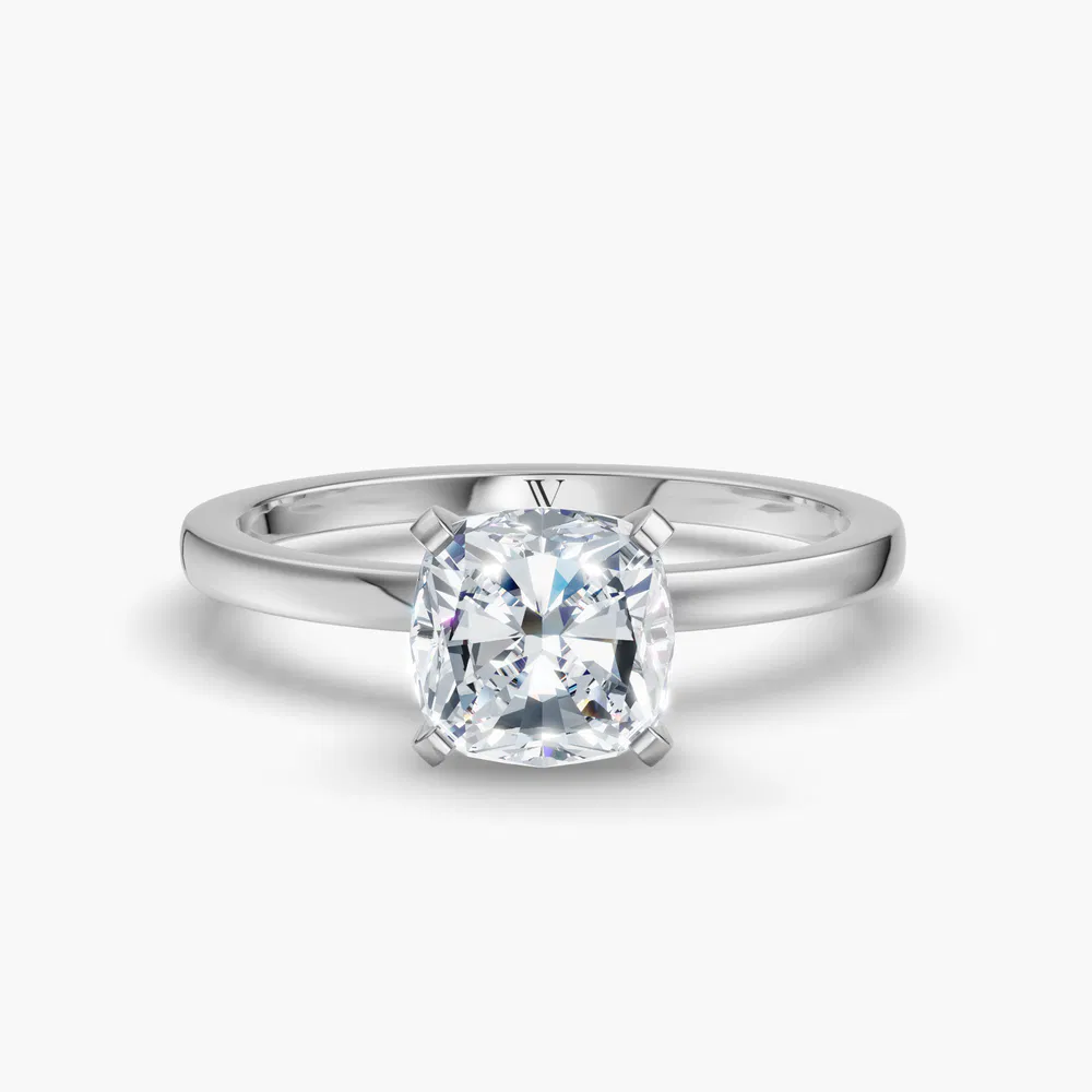 Cara 1 carat Lab Grown Diamond Cushion Cut Solitaire, Classic, Simple Engagement Ring in 14K White Gold