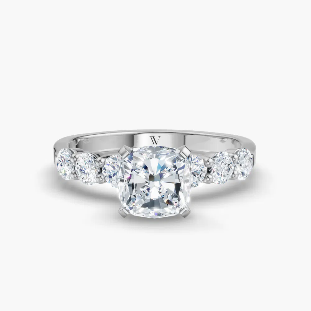 Nylis 1 carat Lab Grown Diamond Cushion Cut Side Stone Engagement Ring in 14K White Gold