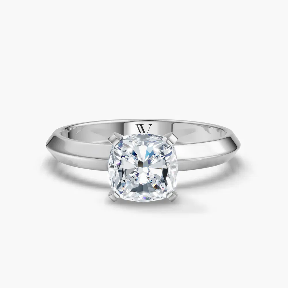 Marshi 1 carat Lab Grown Diamond Cushion Cut Solitaire, Classic, Simple Engagement Ring in 14K White Gold