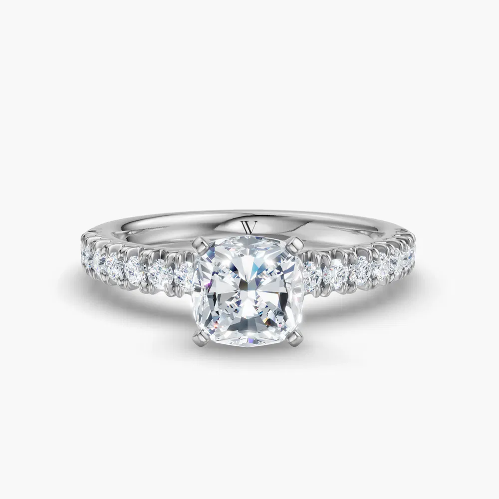 Nela 1 carat Lab Grown Diamond Cushion Cut Pavé, Classic, Simple Engagement Ring in 14K White Gold