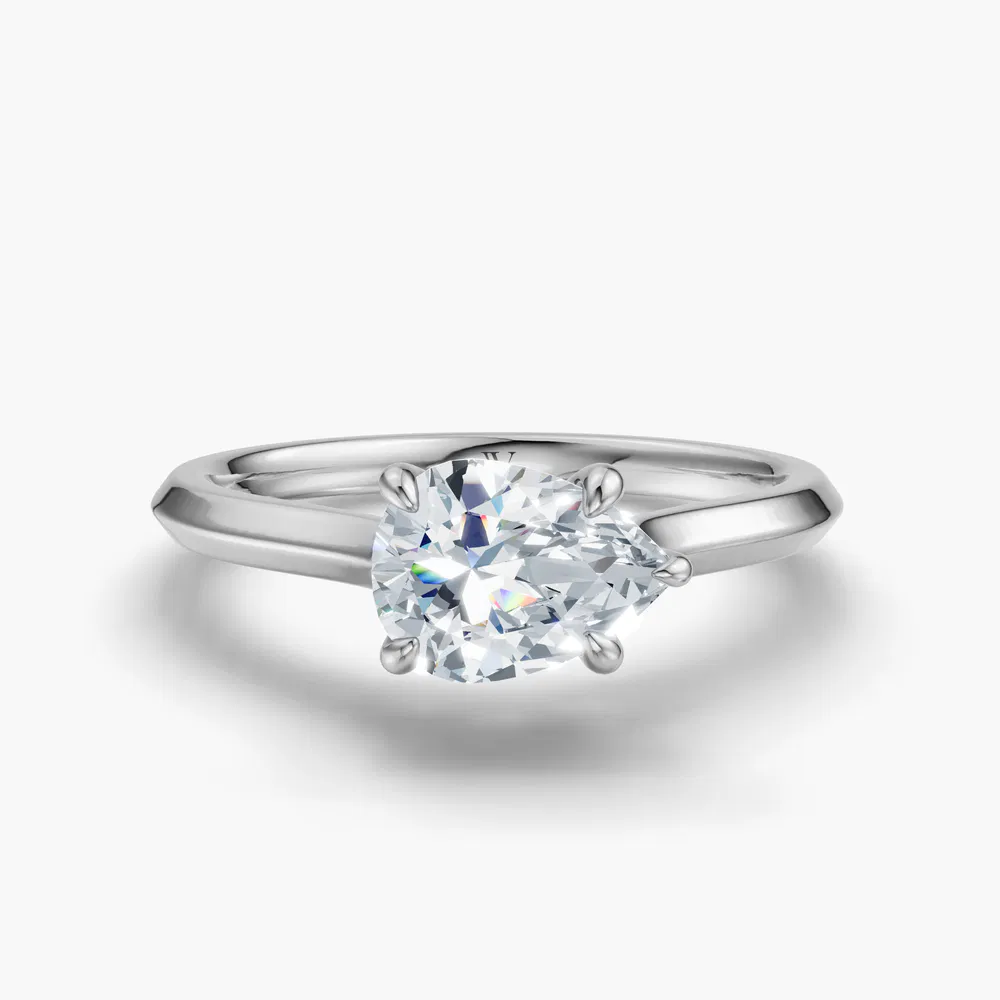 Zori 1 carat Lab Grown Diamond Pear Cut East-West, Solitaire, Cathedral Engagement Ring in 14K White Gold