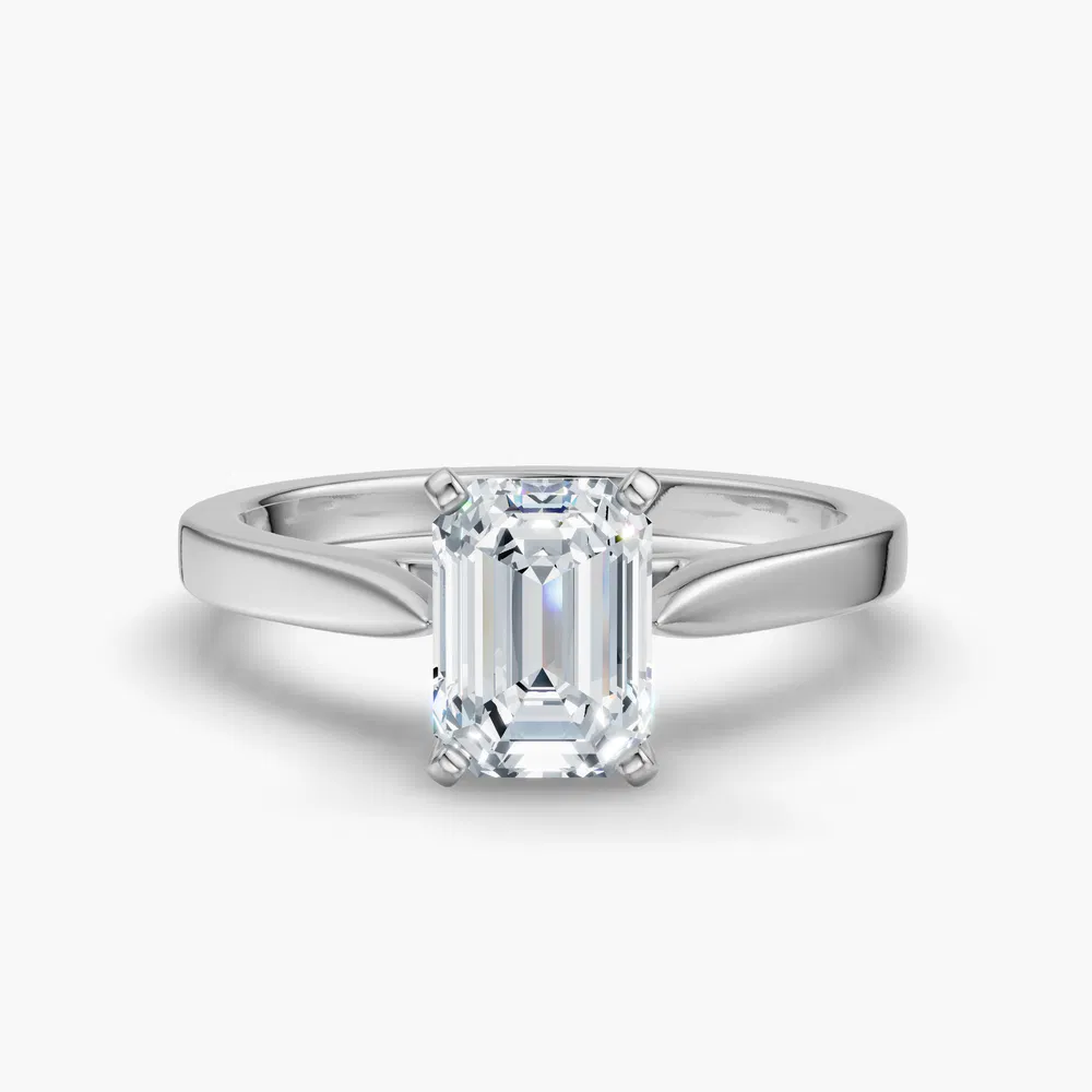 Certified 2 carat Lab Grown Diamond Emerald Cut Solitaire, Cathedral Engagement Ring in 14K White Gold-Saga