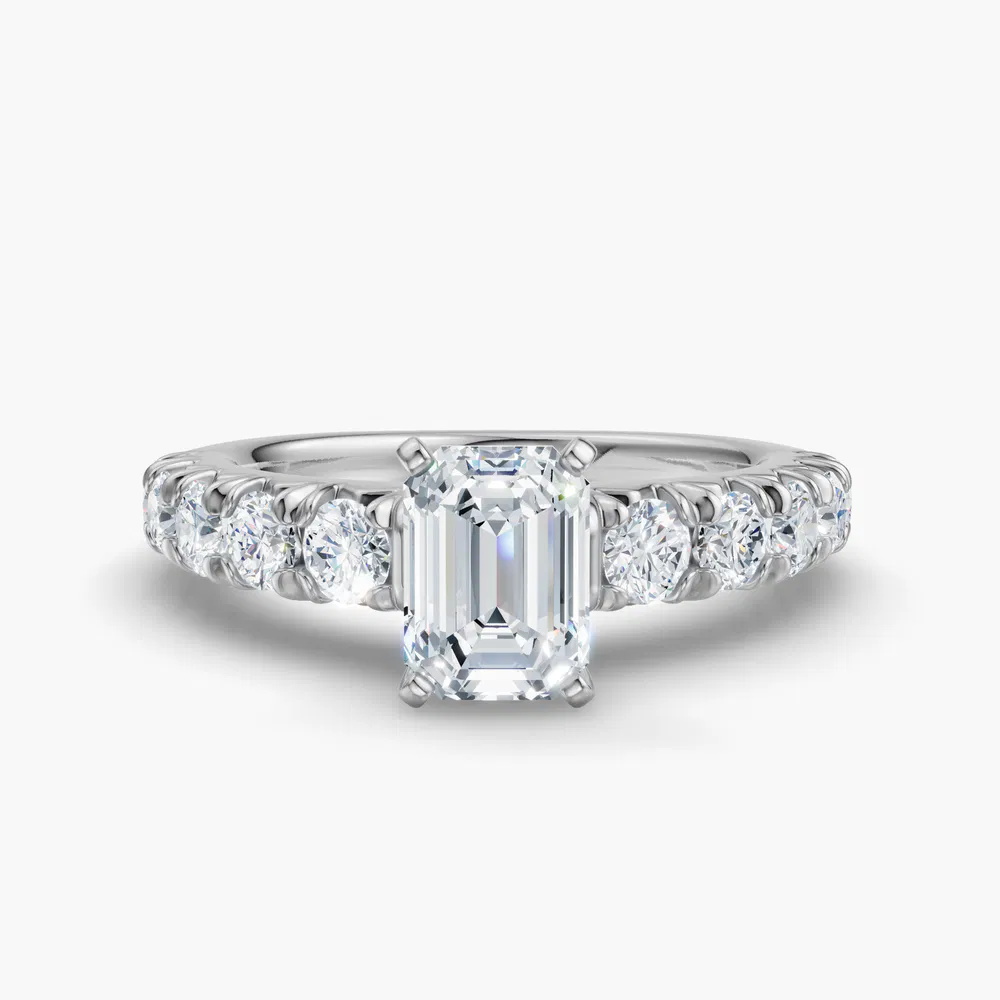 Certified 2 carat Lab Grown Diamond Emerald Cut Pavé, Classic, Simple Engagement Ring in 14K White Gold-Zionb