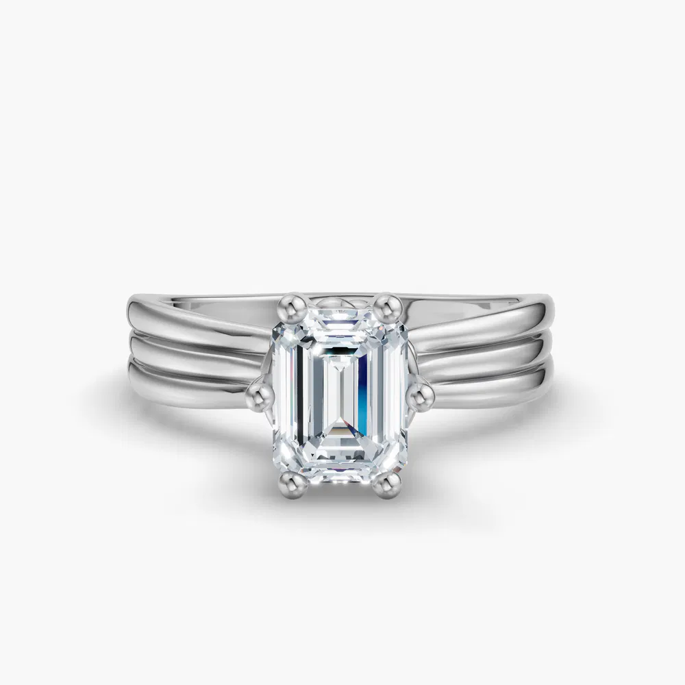 Certified 2 carat Lab Grown Diamond Emerald Cut Solitaire, Floating Engagement Ring in 14K White Gold-Celest