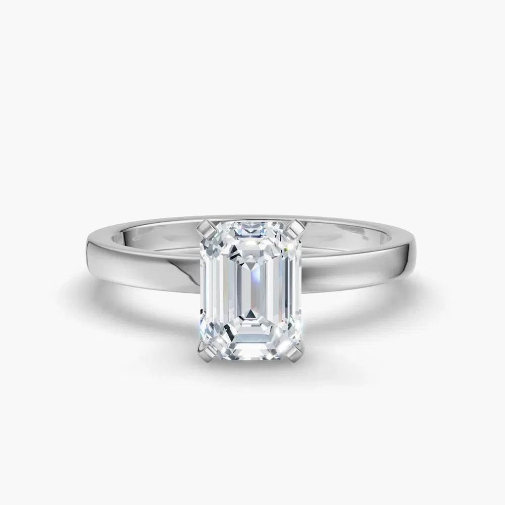 Certified 3 carat Lab Grown Diamond Emerald Cut Solitaire, Classic, Simple Engagement Ring in 14K White Gold-Ocea
