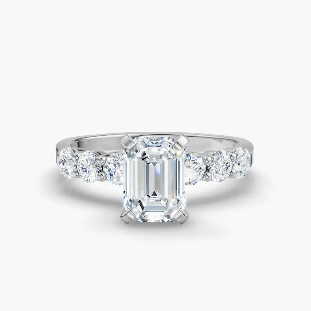 Certified 3 carat Lab Grown Diamond Emerald Cut Side Stone Engagement Ring in 14K White Gold-Nylis