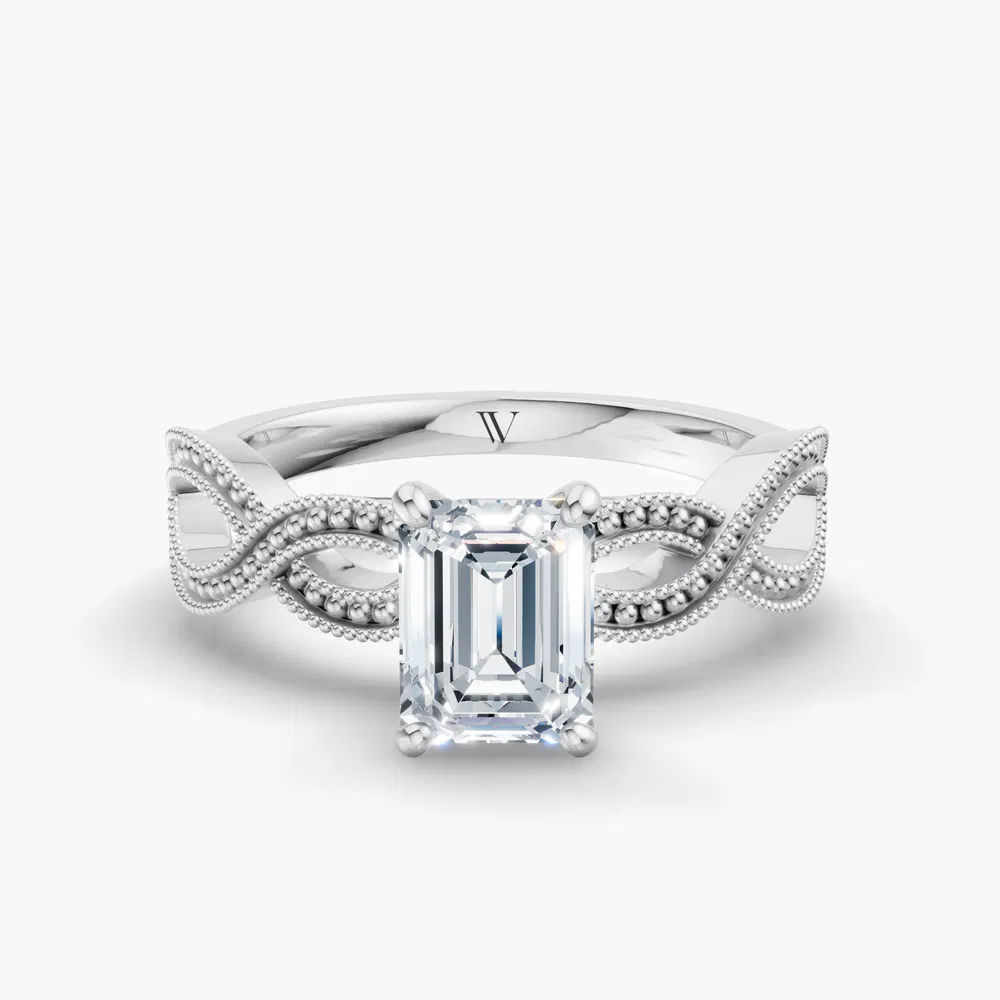 Certified 3 carat Lab Grown Diamond Emerald Cut Solitaire, Vintage, Unique Engagement Ring in 14K White Gold-Niva