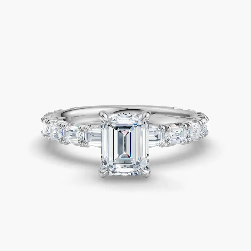 Jocelyn 1 carat Lab Grown Diamond Emerald Cut Pavé, Low profile, Classic Engagement Ring in 14K White Gold