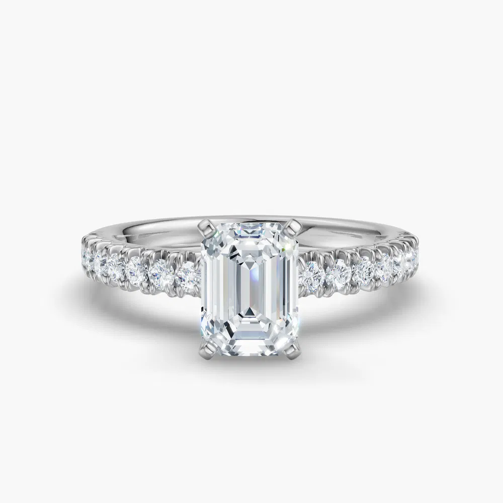 Nela 1 carat Lab Grown Diamond Emerald Cut Pavé, Classic, Simple Engagement Ring in 14K White Gold