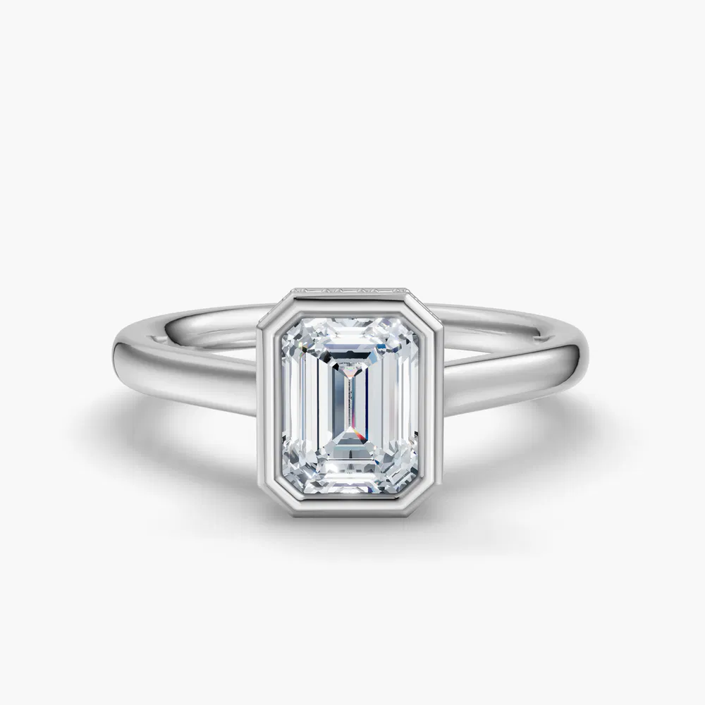 Nival 1 carat Lab Grown Diamond Emerald Cut Bezel, Solitaire, Hidden Halo Engagement Ring in 14K White Gold