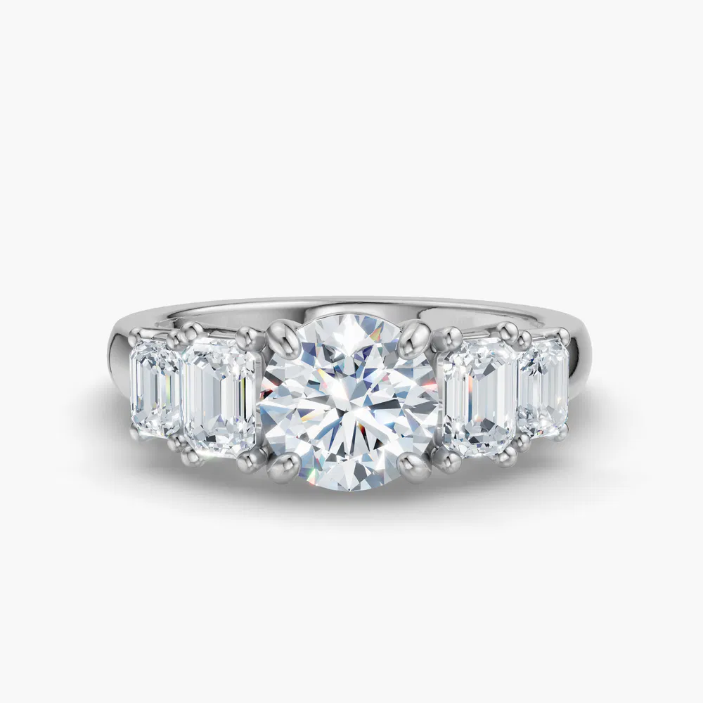 Osvh 1 carat Lab Grown Diamond Round Cut Five Stone, Side Stone Engagement Ring in 14K White Gold