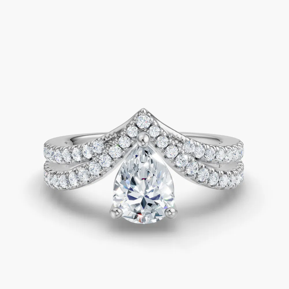 Soli 1 carat Lab Grown Diamond Pear Cut Floating, Unique, Pavé Engagement Ring in 14K White Gold