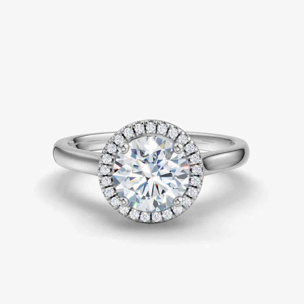 Certified 1 carat Lab Grown Diamond Round Cut Halo, Cathedral, Four Prong Engagement Ring in 14K White Gold-Pejr