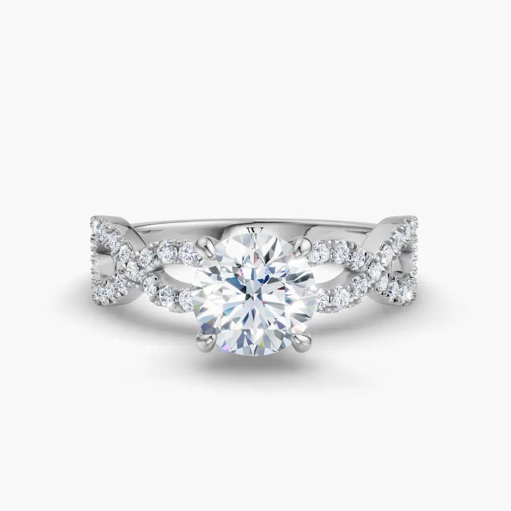 Certified 1 carat Lab Grown Diamond Round Cut Infinity, Twist, Pavé Engagement Ring in 14K White Gold-Aurelia