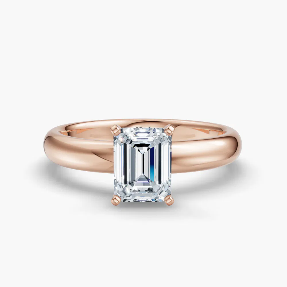 Certified 1 carat Lab Grown Diamond Emerald Cut Solitaire, Classic, Simple Engagement Ring in 14K Rose Gold-Sorrq
