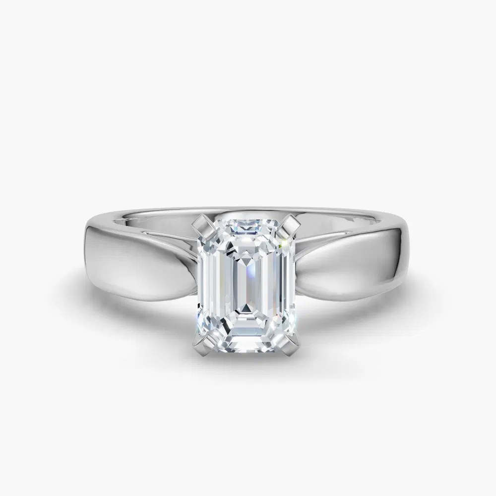 Certified 1 carat Lab Grown Diamond Emerald Cut Solitaire, Cathedral Engagement Ring in 14K White Gold-Arlo